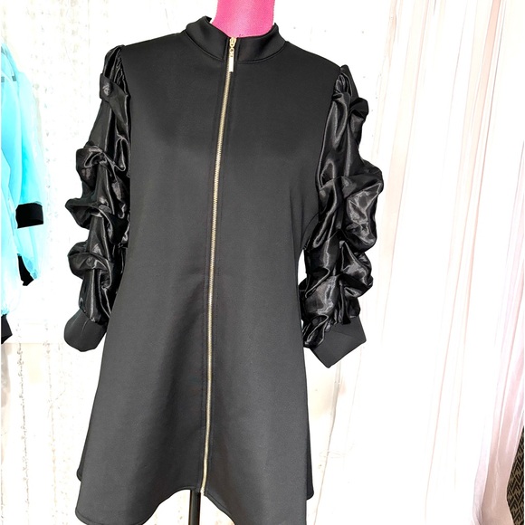 Mock Neck Tunic Dress with Satin Sleeves - Picture 2 of 4